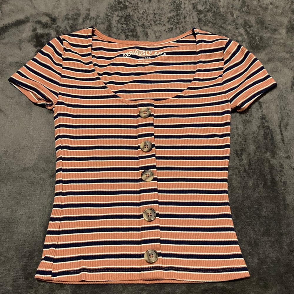 Aeropostale Seriously Soft Striped Baby T Top with Bottons
